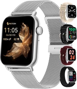 Siltcon® Seréa Smartwatch Dames - Smartwatch Heren - Horloge Dames - Stappenteller Horloge Dames - Hartslagmeter - Slaapmonitor - Saturatiemeter - Belfunctie - Geschikt voor iOS/Android - AMOLED - RVS - Elke pols - Incl. 5 Bandjes — thumbnail 1