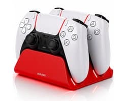 Sounix Oplaadstation geschikt voor PS5 / PS5 Slim / PS5 PRO / DualSense Controller - PS5 accessoires - Dual Oplader - Charging Dock - Rood