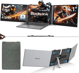 Blackview DCM6 14" Dubbele Draagbare Monitor – Extra Laptopscherm 13-17.3" – Uitbreidingsscherm – Dual Screen – IPS Full HD – Plug & Play – 3x USB-C – Inclusief Kabels & Beschermhoes – Grijs — thumbnail 1