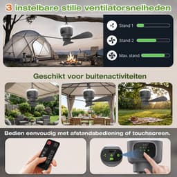 MUPOO Draagbare Camping Plafondventilator met LED Verlichting -Ø 45cm- 12000mAh - Afstandsbediening- 4 Windsnelheden & Timer - Stille DC Motor - Afneembare Bladen - lamp ventilator plafond Voor Tent, Caravan, Overkapping & Buiten — thumbnail 3
