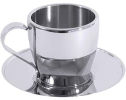 Espresso mokkakop - Kop met schotel - Genieten van koffie - Dubbelwandig ontwerp - 80 ml - Zilverkleurig