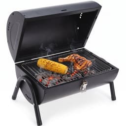 Cheqo® Houtskoolbarbecue - Barbecue Tafelmodel - BBQ Tafelmodel - Tafelbarbecue - Compacte Houtskool Grill - Kolen Barbecue - Draagbaar - voor Camping - Balkon - Picknick - Park en Strand - Cilindervorm - Deksel - Mat Zwart - Mini BBQ — thumbnail 1