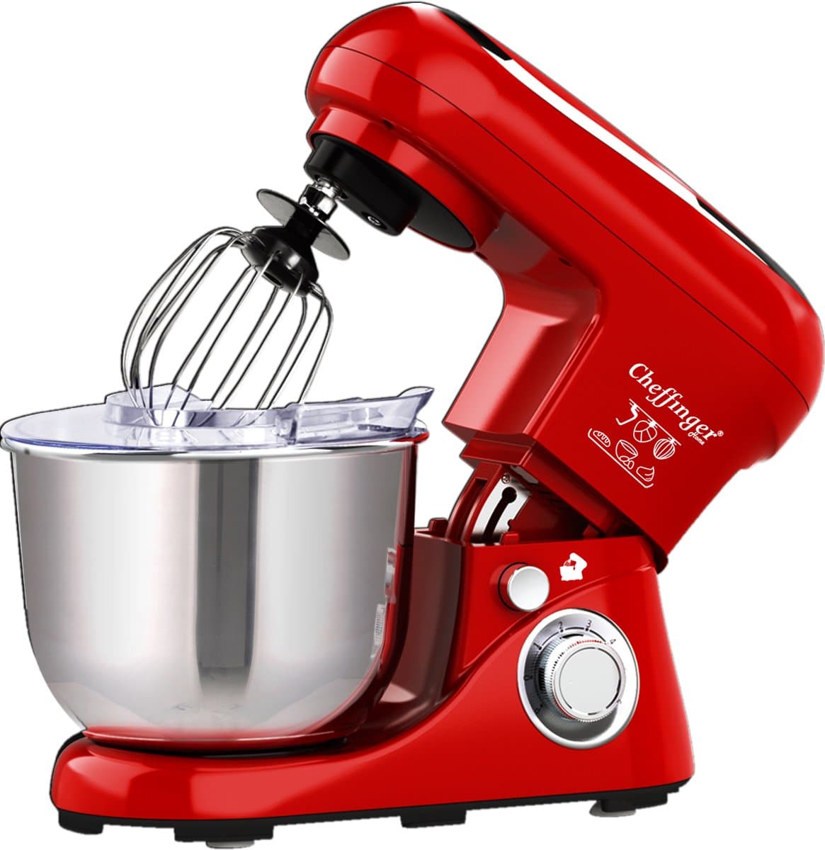 Cheffinger Keukenmixer - Rood - 6.5L Mengkom - Keukenrobot - 3 Accessoires - Keukenmachine - 1600W — afbeelding 1