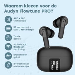 Audyn Oortjes Draadloos - Draadloze Oordopjes - Noise Cancelling ANC+ENC - Bluetooth - In-ear - Zwart - FlowTune Pro — thumbnail 2