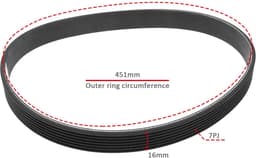 Dailygoods - Dailygoody - Aandrijfriem - 7PJ451 - Vervangingsriem voor grasmaaier - Zwart - Rubber riem - Geschikt voor Bosch Rotak 320 - 16mm breedte — thumbnail 2