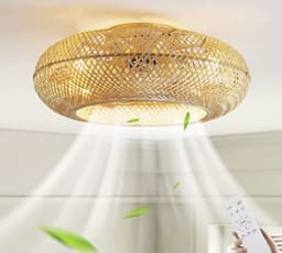 Plafondventilator met Verlichting – Bamboe Look – Ø50cm – Transparante Bladen – Met Afstandsbediening — thumbnail 1