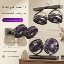 Ventilatoren-Duo Tafelventilator met LED Verlichting - Dubbele Kop Luchtcirculator - Automatische Oscillatie - Wandventilator en Bureauventilator 2-in-1 - USB Oplaadbaar - Ultra Stil voor Slaapkamer en Kantoor — thumbnail 4
