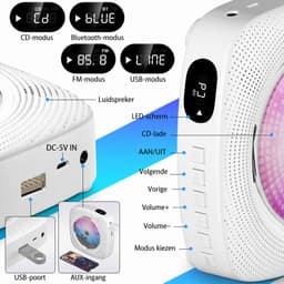 2 IN 1 Draagbare CD/DVD Speler Met HDMI - Bluetooth - USB - FM-Radio - AUX - Wand Monteerbaar - Wit — thumbnail 4