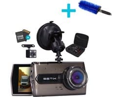 Setix Dashcam Go + Autowielborstel - Voor en Achter Camera – Inclusief 32GB SD kaart - Full HD 1080P Resolutie – Met Opbergcase tegen Diefstal - Nachtzicht – Plug & Play - Parkeermodus - 170 Graden Kijkhoek – Loop Recording – 2026 Auto Camera