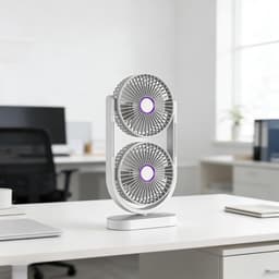Tafelventilator - Bureauventilator - Dubbele kop - Oplaadbare ventilator - Stil - USB - Voor kantoor, slaapkamer en bureau - 17.5 x 8.2 x 36 cm - Wit — thumbnail 3