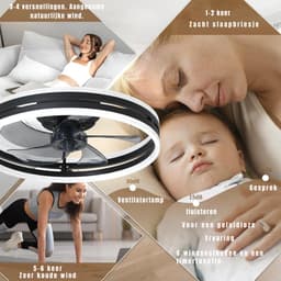 RUX® Plafonniere Met Ventilator - Plafondventilator - Plafondventilator Met Verlichting - Zwart - 45cm x 45cm x 20cm; 2.58 kg — thumbnail 2
