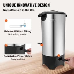 Velori Koffiedispenser 50 Kopjes RVS 1000W - Koffiezetapparaat Groot Kantoor - Koffiemachine Horeca - Warmhoudfunctie 90-98°C - Hotel Vergadering Evenement — thumbnail 3