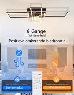 Glitzerlife - Plafond ventilator met verlichting - Dimbaar Led Licht - 6 Snelheden - Omkeerbare Zomer En Winterstand - Stille plafondventilator - Afstandsbediening Timer - Ø94 Cm - Zwart — thumbnail 4
