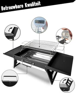 Opvouwbare Draagbare Houtskool Grill 51 x 35 cm - Compacte BBQ voor Camping, Picknicks en Tuinfeesten — thumbnail 2
