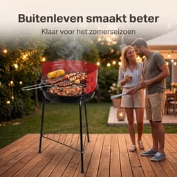 Cheqo® Houtskoolbarbecue op Poten - Staande Barbecue met Windscherm en Chromen Grillrooster - Houtskoolgrill - Halfopen BBQ voor Tuin en Balkon - Houtskool Grill - Camping Barbecue - Tuinbarbecue - Kolen BBQ - met Onderrek - Zwart — thumbnail 5