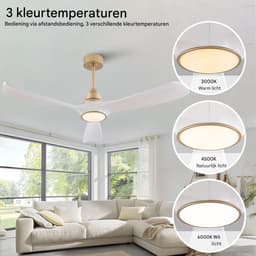 Plafondventilator Met Verlichting - LED Plafondventilator - Plafondventilator Met Afstandsbediening - 52 Inch ABS Bladen Wit-Goud - Reversibele DC Motor - Geheugenfunctie — thumbnail 3