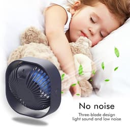 KZQ USB mini ventilator tafelventilator geluidsarm 3 standen blauw — thumbnail 2