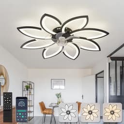 8 Bloem Ventilator Lamp - Moderne Plafondlamp Ventilator - 6 Standen - Zwart - Dimbaar - Plafondventilator — thumbnail 4