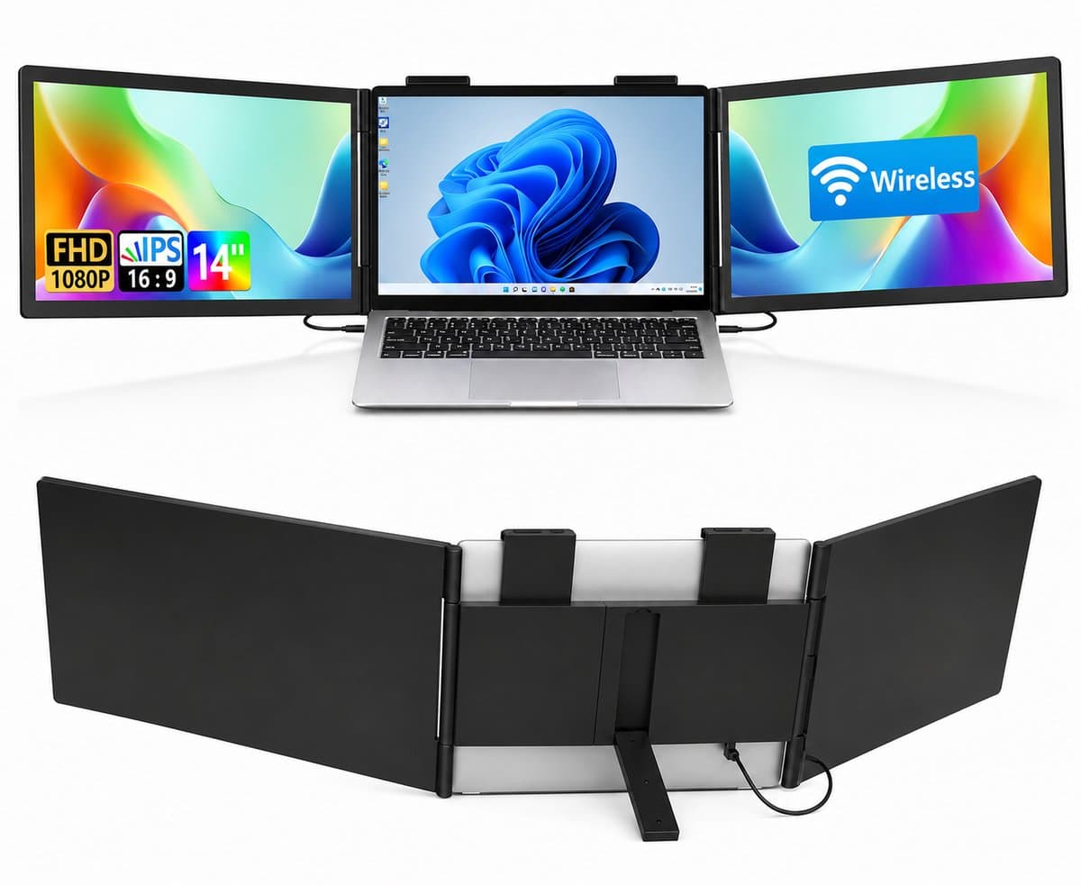 Wireless Portable Monitor Double - 14 inch - Draagbare Monitor FHD 1080P - Scherm voor Laptop - Windows/Mac/Phone/Games - Scherm uitrbeider Laptop — afbeelding 1