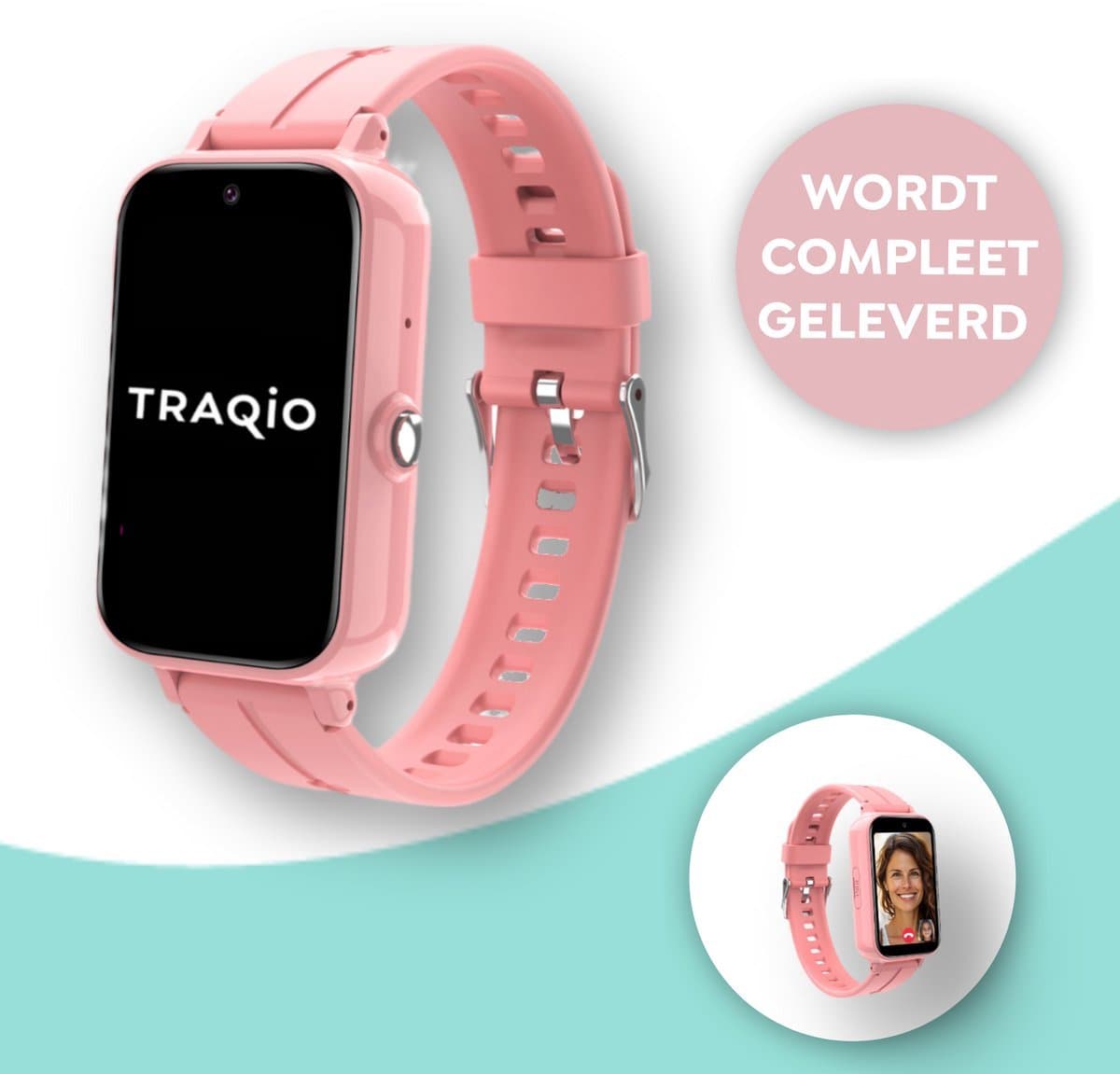 Traqio TRQ11 - GPS horloge kinderen - gps horloge kind - kinderhorloge bellen - veilig buiten spelen horloge kind - kinderhorloge met gps - kinderhorloge - Kinder smartwatch GPS - GPS horloge school - Roze — afbeelding 1