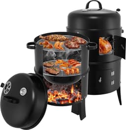SMH LINE® Rookoven - Chef Smoker - BBQ Grill - 3in1 Multifunctionele barbecue - Ø40xH85cm - Rook /Grilloven - Incl. Thermometer - Zwart — thumbnail 1