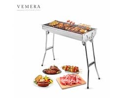 Vemera bbq - barbecue - Houtskoolgrill - opvouwbaar dus gemakkelijk te transporteren - roestvrijstaal - zilver