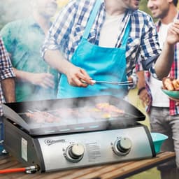 Gasbarbecue - Tafelmodel Gasbarbecue en Gasgrill - 2 Branders - 6 kW - met Slang, Drukregelaar, Vetopvangbak, Antiaanbaklaag, RVS Grillplaat - 48,5 x 48 x 21 cm - Zilver — thumbnail 4