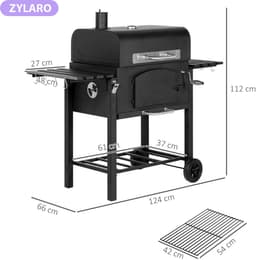 Premie 3-in-1 Houtskool Barbecue - Smoker Barbecue met Rookfunctie - Houtskoolgrill - met Verstelbaar Houtskoolcompartiment, Deksel, Handgrepen, Thermometer, Wielen - BBQ voor Kamperen, Buiten, Tuin - 124 x 66 x 112 cm - Zwart — thumbnail 2