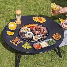 BBQ Picknicktafel met Grill – Rond Draagbaar Barbecue Tafel 58x46 cm — thumbnail 1