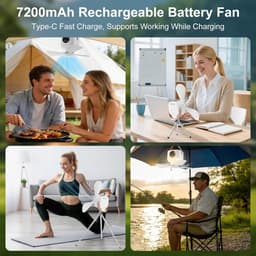 Draagbare Plafondventilator - Campingventilator Met Licht - Oplaadbare Batterij En Afstandsbediening - 360 Graden Verstelbaar - 7200 Mah Capaciteit - Inclusief Standaard En Tas - Voor Tent Camper En Buiten — thumbnail 5