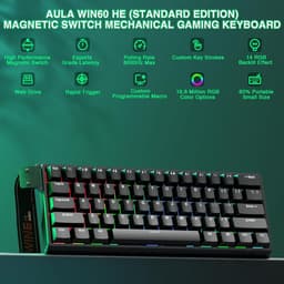 AULA WIN60 HE - 60% Bedraad RGB Gaming Toetsenbord - Hall Effect Rapid Trigger - Magnetische Toetsen - Gasket - Hot Swap - 8K Hz Polling Rate - QWERTY Toetsenborden - Zij Bedrukte toetsen - 61 Keys - Nacht Zwart — thumbnail 3