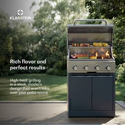 Klarstein Gasbarbecue WaldChef 30 mbar – 4 branders BBQ grill 12.800 W, rvs, gietijzeren grillrooster, thermometer, piëzo ontsteking - Gasgrill Buitenkeuken — thumbnail 2