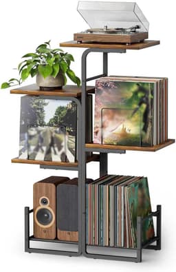 SNJY® Platenspeler Meubel - Platenspeler Kast - LP Houder - Platenhouder - 30D x 60B x 102H cm - Zwart/Bruin — thumbnail 1