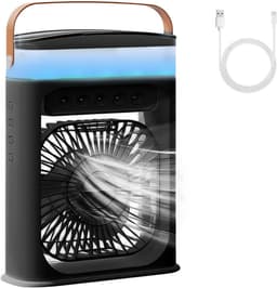 Mobiele Airconditioning - Draagbare Luchtkoeler - Mini Airco - 4-in-1 Ventilator met USB - Luchtkoeler met 600ml Watertank - Kleine Airconditioning voor Slaapkamer & Camping - 3 Snelheden & 3 Nevelmodi - Met 6 Kleuren Nachtlampje — thumbnail 1