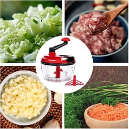 Handmatige Keukenmachine - Trekkoord Hakker - Groenten Snijden - Vaatwasmachinebestendig - 20 cm Hoog - Rood — thumbnail 5