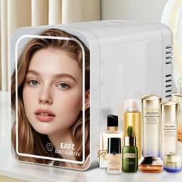 EAFC Skincare Fridge - Mini Koelkast - Make-up Koelkast met Spiegel - Beauty Fridge met Spiegel en 3 Standen Ledverlichting - Draagbare koeler Warmer - Thuisauto Dubbel gebruik - 6 Liter - Wit — thumbnail 4
