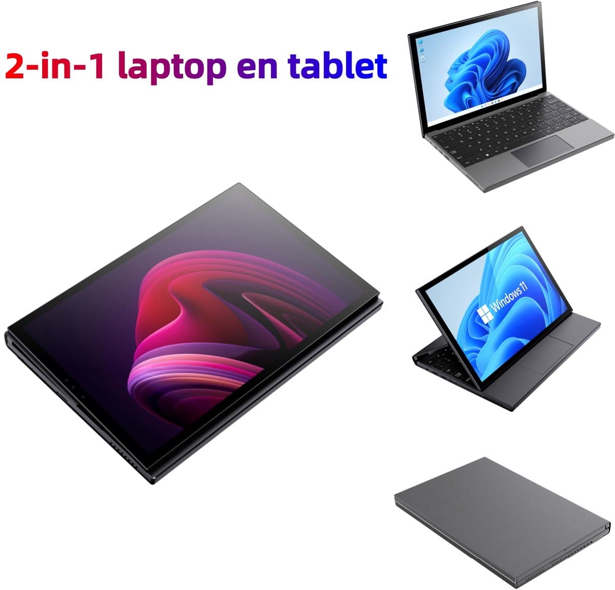 2-in-1 Tablet Laptop 10.95" Touchscreen, Intel Core i5-1240P, 16GB RAM (uitbreidbaar tot 32GB), 1TB SSD (tot 2TB), Gezichtsherkenning, Wi-Fi 6, Metal+Leerlook Behuizing – Draagbare Convertible voor Thuis & Kantoor — afbeelding 1