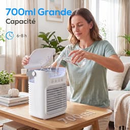 TEKROA® Ventilatoren - Mini Aircooler met Water - Draagbare Luchtkoeler & Tafelventilator met 3 Snelheden - RGB-Verlichting en Verstelbare Kop - Wit — thumbnail 4