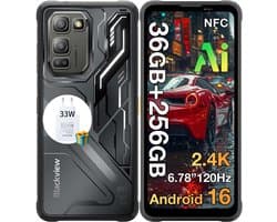 Blackview FORT 5 Robuuste Smartphone - 36GB RAM+256GB ROM - 5000 mAh Met 33W-adapter - 6,78 inch 120Hz - Android 16 - Dual SIM 4G - 108MP+50MP AI-Camera - Nachtzicht - IP68/IP69K Outdoor Telefoon - NFC GPS OTG FM - Zwart