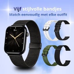 Kiraal Montala Smartwatch - Inclusief 5 Bandjes - Hartslagmeter - Stappenteller - Slaapmonitor - Multisport - Compatibel met Android en iOS - Zwart — thumbnail 5