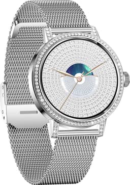 Knobbout 1.27" (3,2 cm) Scherm Smartwatch met Fonkelende Strass Steentjes – Luxe Design | Bellen via Bluetooth | Hartslag, Bloeddruk & SpO2 | IP67 Waterdicht | BT 5.3 | HD Scherm -Zilver — thumbnail 3