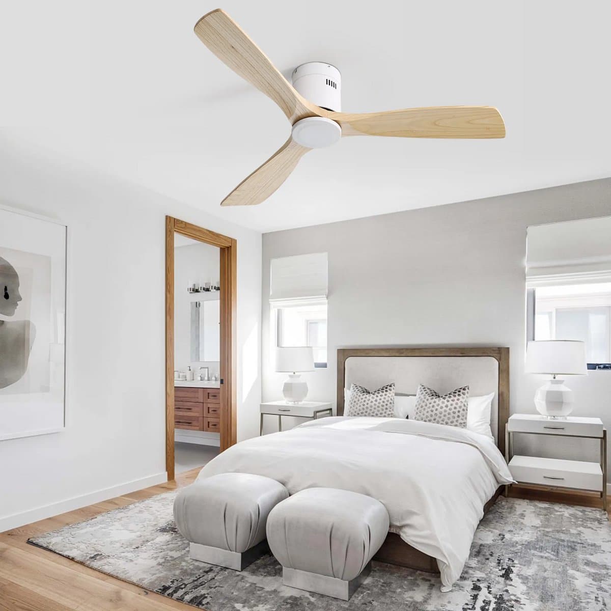 Re-purelife® grote plafondventilator met licht voor woonkamer, eetkamer of ruime slaapkamer | ventilator met Metal & Wood | afstandsbediening, 6 snelheden en winterstand | 18W LED | rustige moderne uitstraling wit 132 × 132 × 24 cm — afbeelding 1
