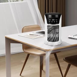 Mini aircooler - 6 snelheden, USB, watertank, timer, luchtkoeler voor bureau slaapkamer en thuiswerkplek - Wit — thumbnail 4