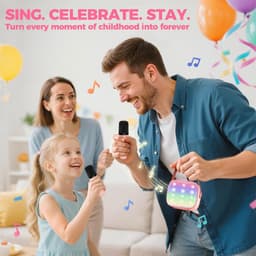 Mini Karaoke Machine voor Kinderen & Volwassenen - Draagbare Bluetooth Speaker met 2 Draadloze Microfoons - Cadeau voor Meisjes 3-10+ Jaar - Roze - 1 Set — thumbnail 4