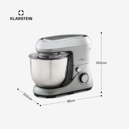 Klarstein Keukenmachine Knetmaschine zum Backen, 1300W Teigmaschine klein, 6 standen, Schneebesen & Knethaken, 5L kom, planetair , roermachine met Mixer, keukenmachines voor Brotteig - Keukenmachine - voor Keuken - Garde - RVS — thumbnail 4