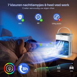 Thuys - Mobiele Airco Zonder Afvoer - Mobiele Airco Zonder Slang - Ventilator Met 3 Snelheden - Aircooler - Mobiele Airco Voor Slaapkamer – 7 LED kleuren - Compact Ontwerp – Wit — thumbnail 3