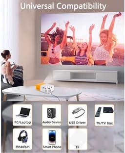 Dailygoody - Mini LED-projector - 1080P Full HD - Draagbare Outdoor Reisfilmprojector - Geel en Wit - Smart Home Theater - Geschikt voor PC Tablet Sma... — thumbnail 3