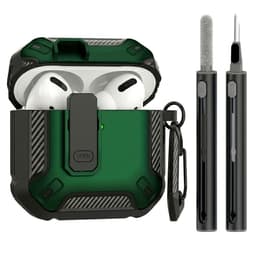 Groen hoesje voor oordopjes met cleaning kit – robuuste shockproof beschermhoes geschikt voor AirPods Pro 2 met clip en carbon look details — thumbnail 1