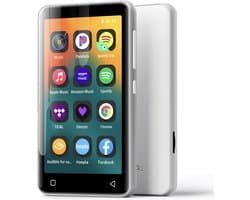 MP3-speler 80 GB met Bluetooth en WiFi, MP3-muziekspeler met Spotify, Amazon Music, Audible, Apple Music, 4 inch touchscreen, Android MP3-streaming (Zilver) Zonder Play Store