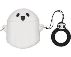 kwmobile Hoes geschikt voor Google Pixel Buds Pro 2 - Siliconen cover voor oordopjes in wit / zwart - Spookje design
